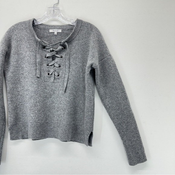 Madewell Merino Wool Knit Womens Sweater Pullover Grey Size Small Boxy Casual - Picture 8 of 10